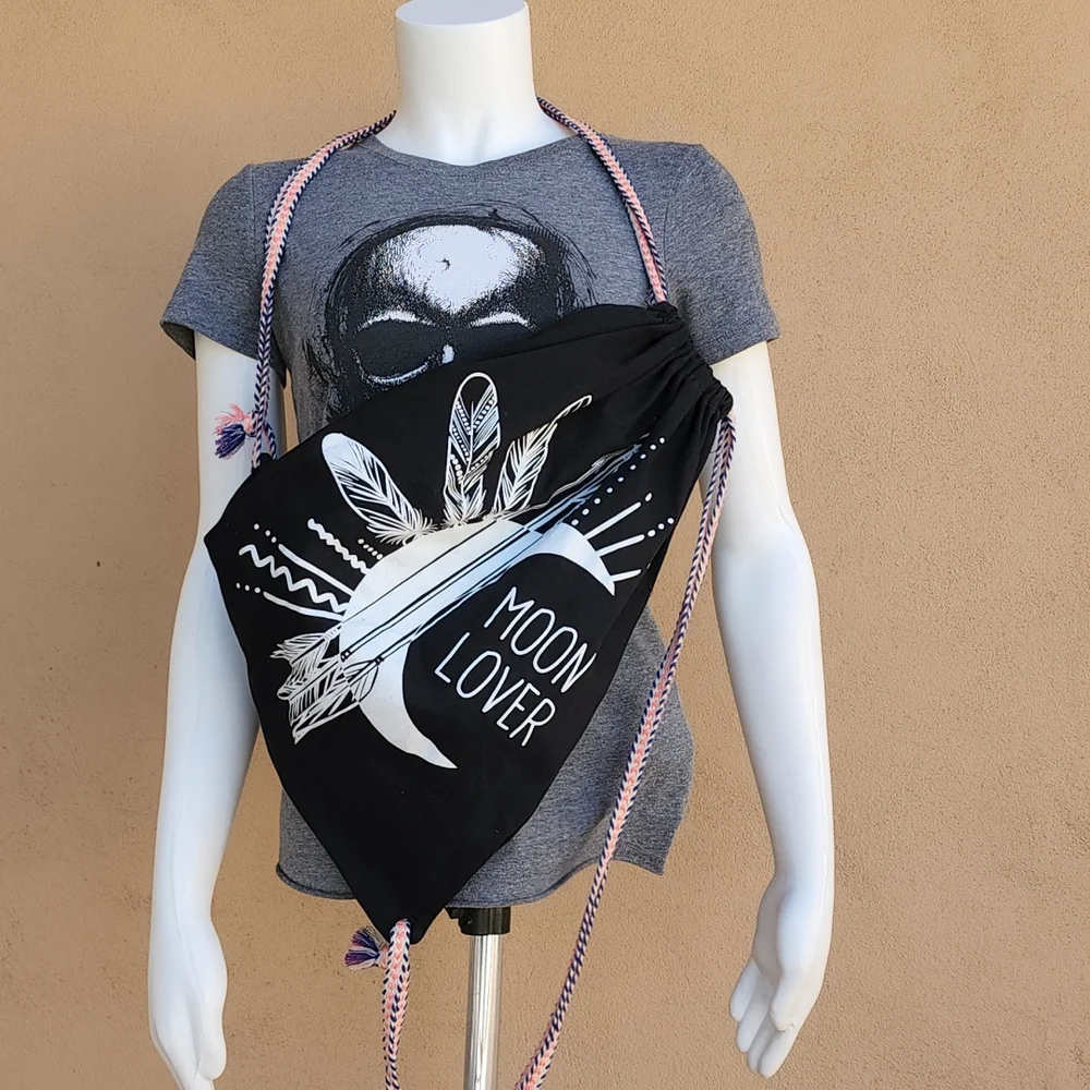 VINTAGE MOON LOVER Cotton Sling Bag Backpack Boho Hippie Festival Travel